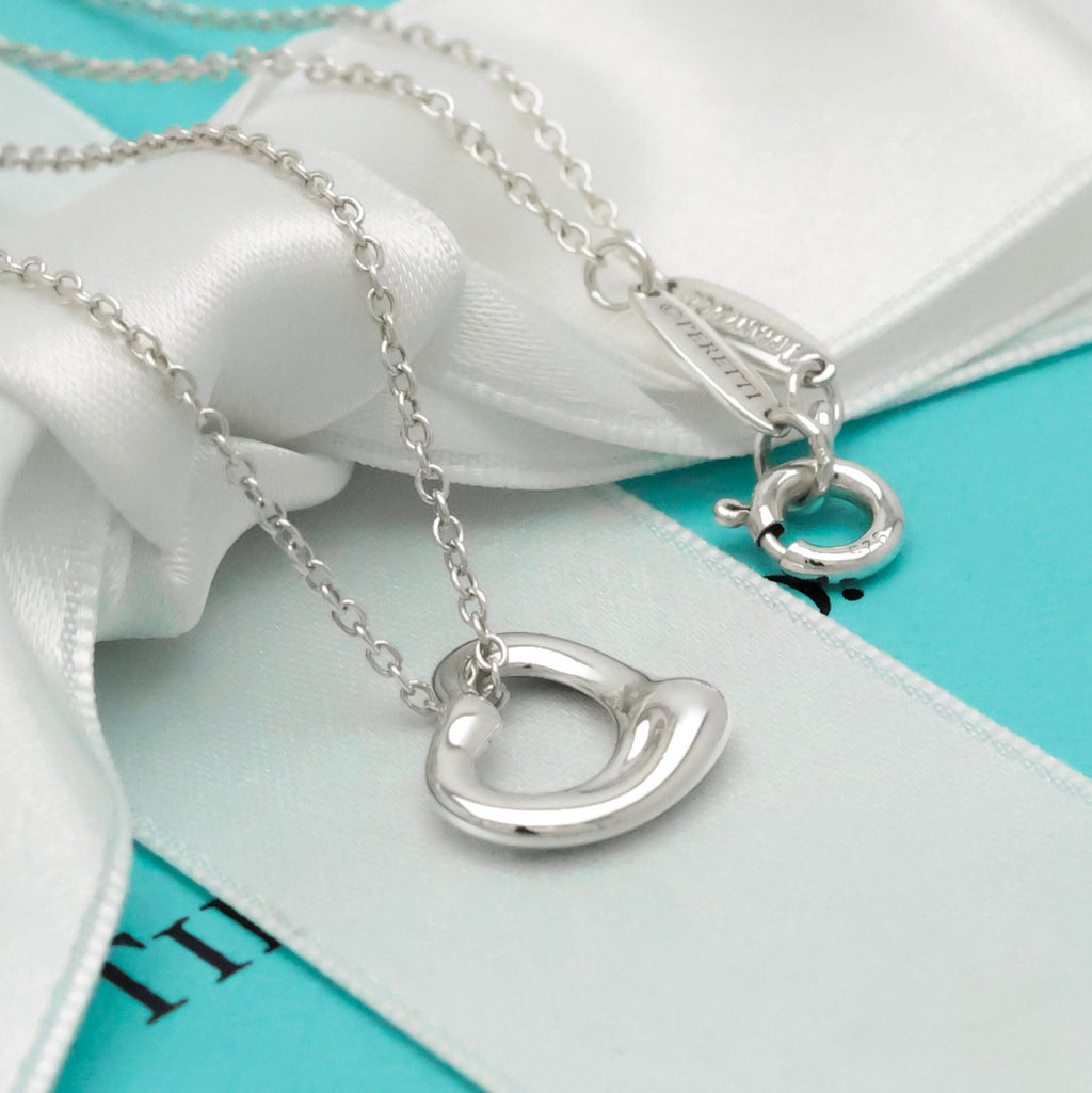 Tiffany & Co. Open Heart Pendant Necklace Sterling Silver 925