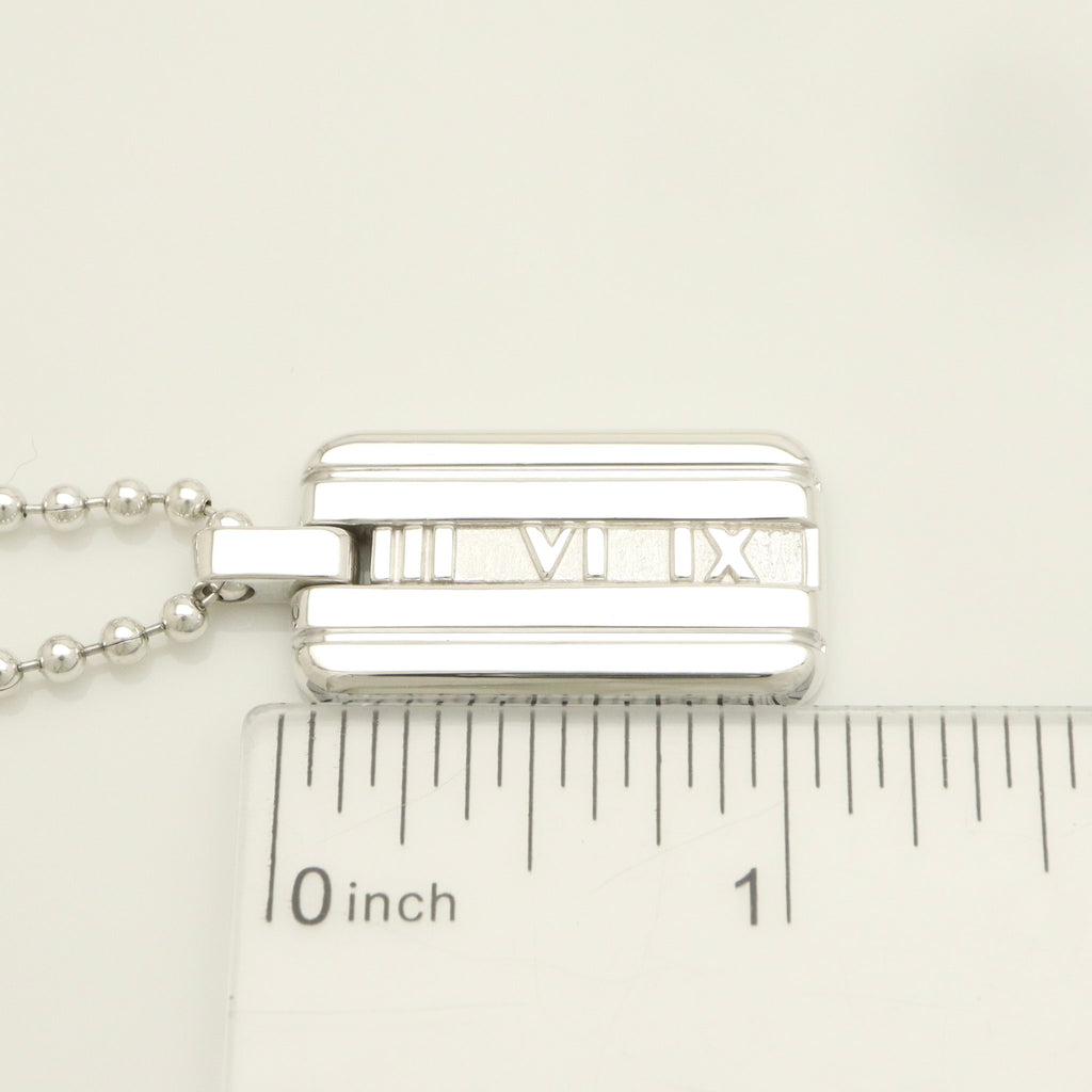 Tiffany & Co. Atlas Dog Tag Plate Ball Chain Necklace Sterling Silver 925