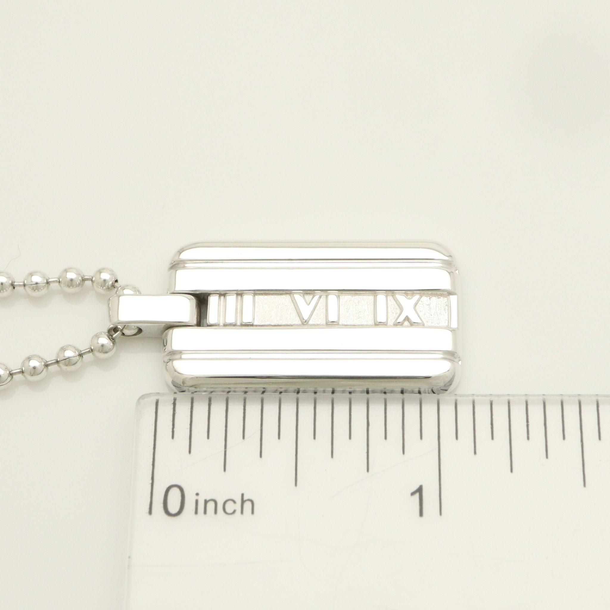 Tiffany & Co. Atlas Dog Tag Plate Ball Chain Necklace Sterling Silver 925