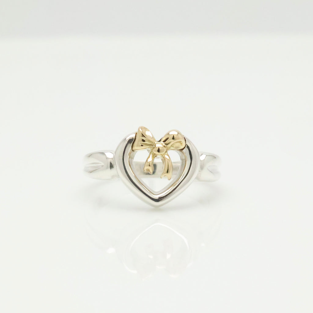 TIFFANY&Co. ハート リボン コンビ イエローゴールド リング 7 号 AG925 AU750