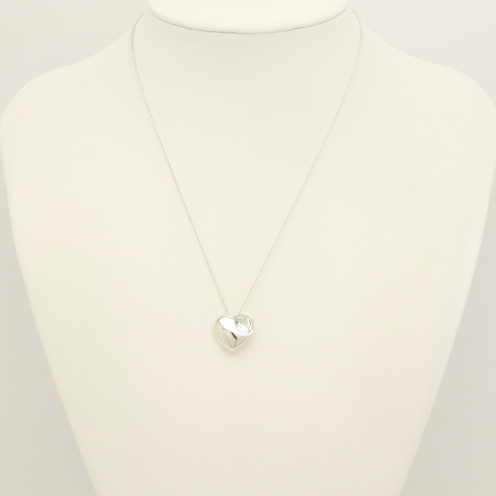 Tiffany & Co. Puff Heart Dangle Pendant Necklace Sterling Silver 925