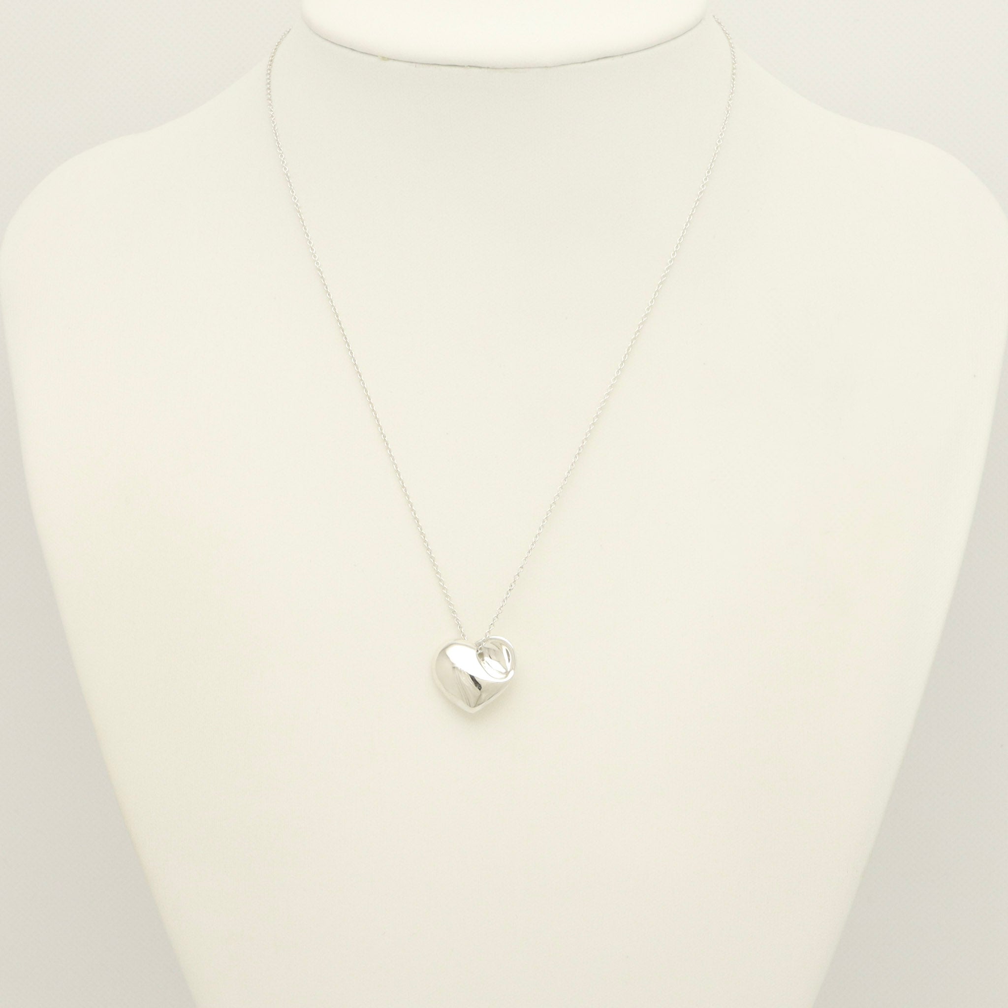 Tiffany & Co. Puff Heart Dangle Pendant Necklace Sterling Silver 925