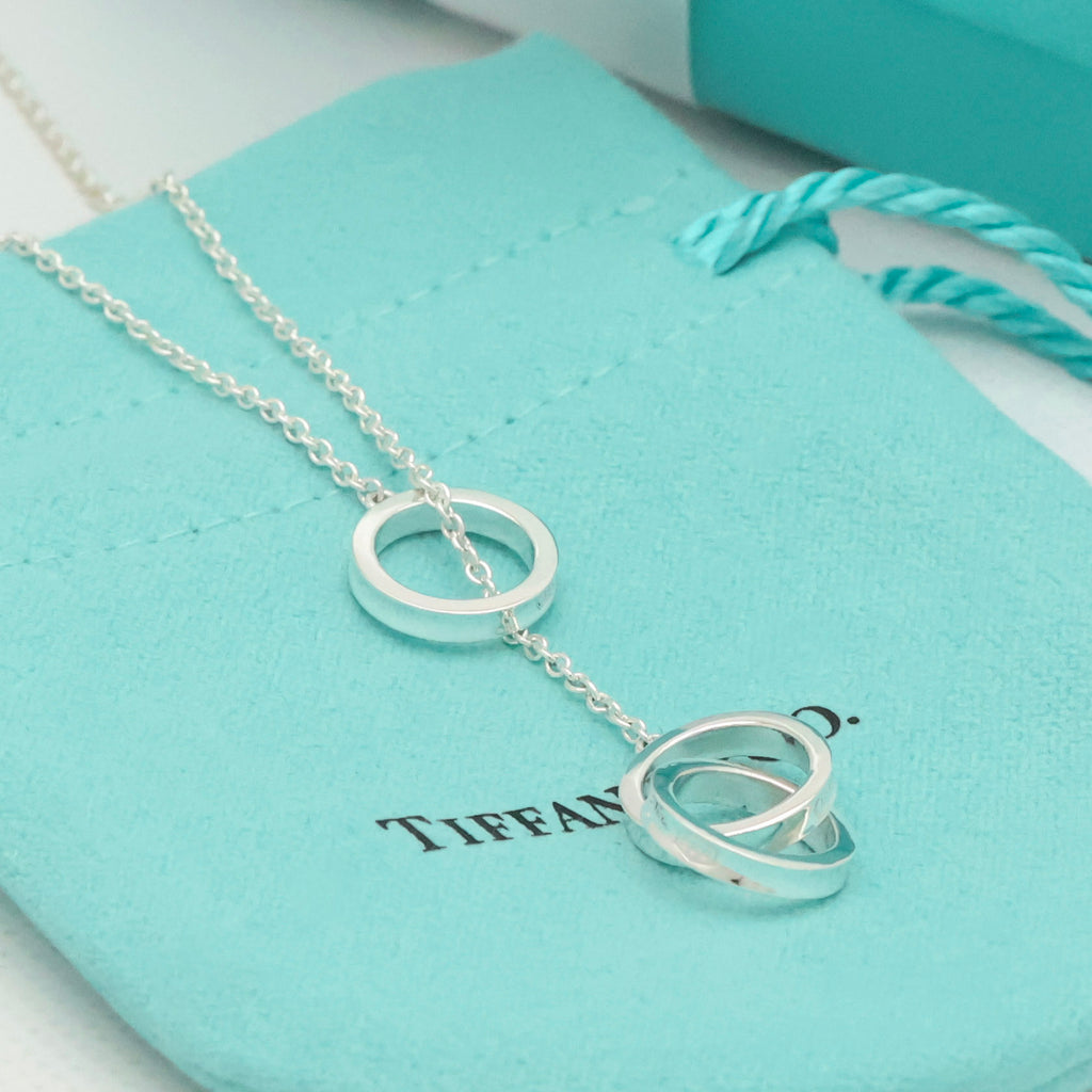 Tiffany & Co. 1837 Interlocking Circles Lariat Necklace Sterling Silver 925