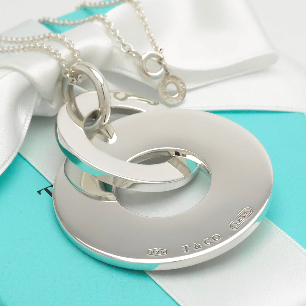  Tiffany & Co. 1837 Interlocking Circles Drop Necklace Sterling Silver 925 