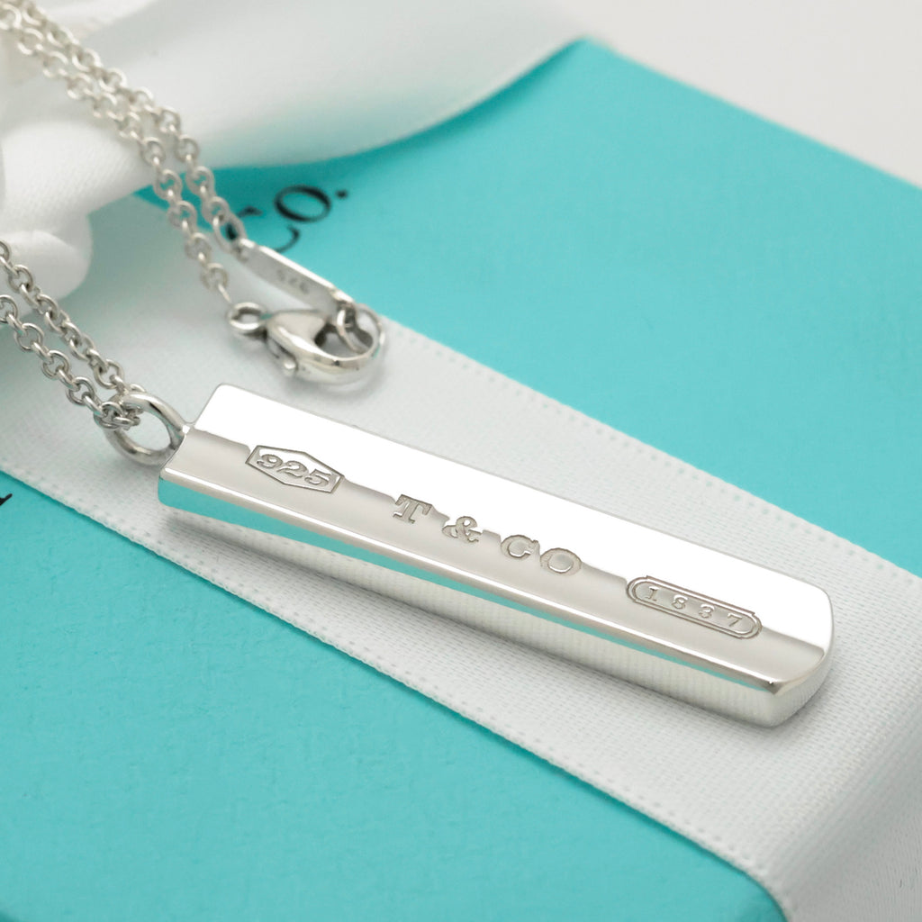 TIFFANY & Co. 1837 Bar Plate Pendant Necklace Chain Sterling Silver 925