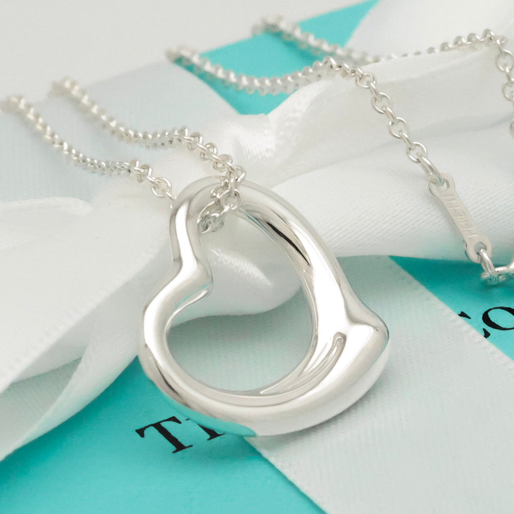 Tiffany & Co. Open Heart Pendant Necklace Sterling Silver 925