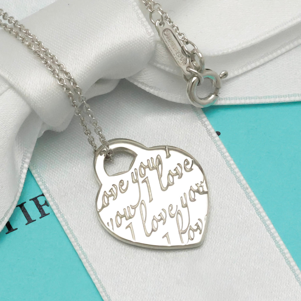 Tiffany & Co. Notes I LOVE YOU Heart Pendant Necklace Sterling Silver 925