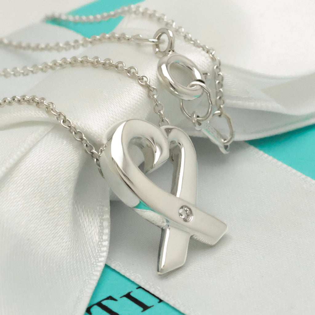Tiffany & Co. Loving Heart Diamond Pendant Necklace Sterling Silver 925