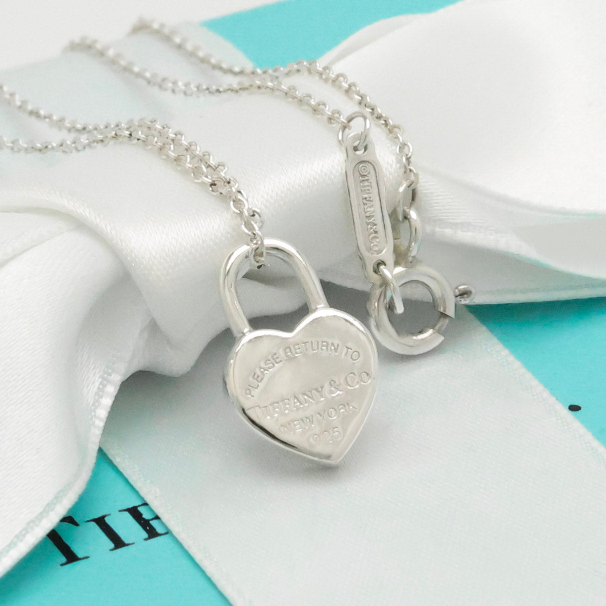  Tiffany & Co. Return to Mini Heart Lock Padlock Necklace  Sterling Silver 925