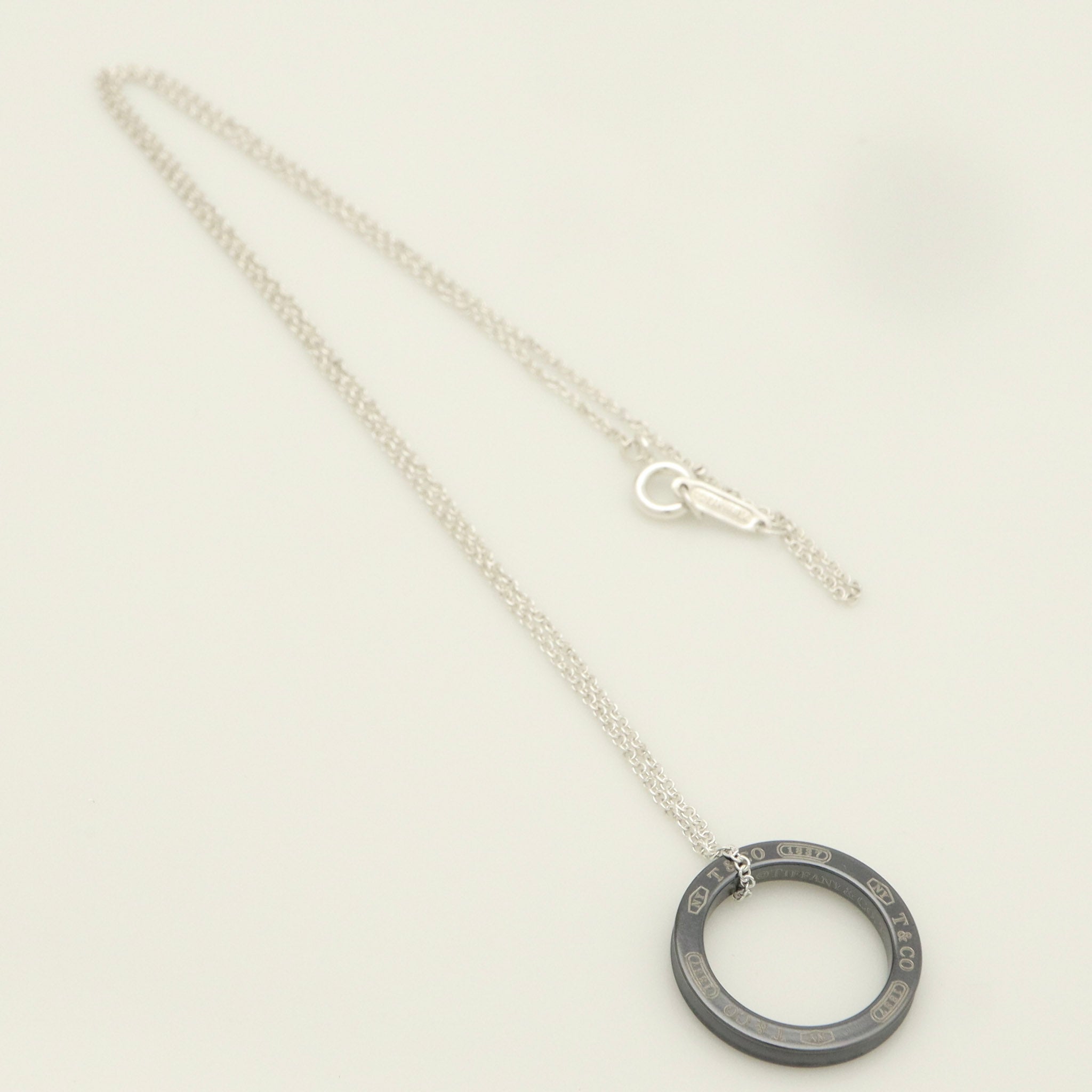 Tiffany & Co. 1837 Circle Necklace 16" Black Titanium Sterling Silver 925