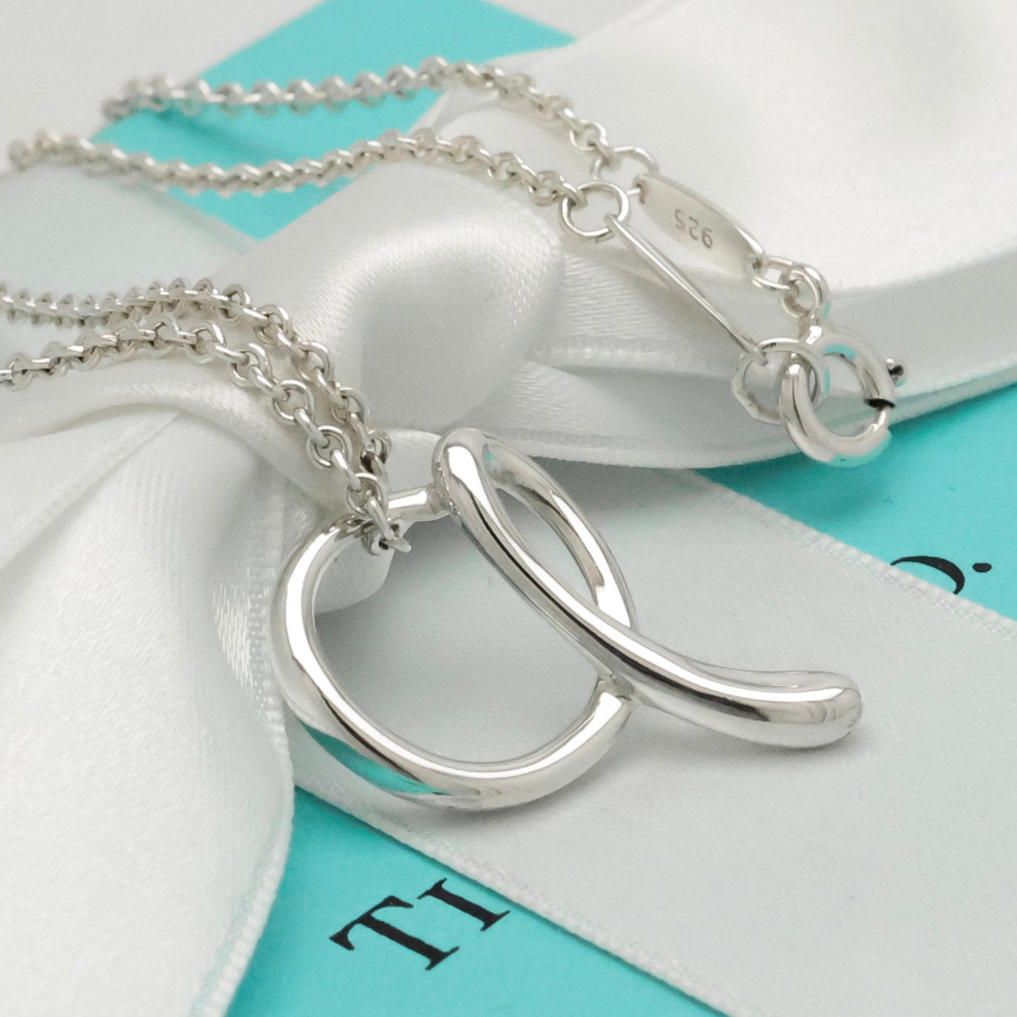 Tiffany & Co. Initial Letter "A" Pendant Necklace Sterling Silver 925