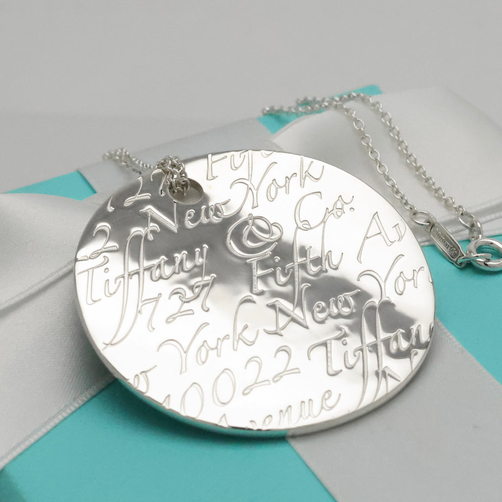 Tiffany & Co. Notes New York Large Wavy Round Circle Necklace Sterling Silver 925