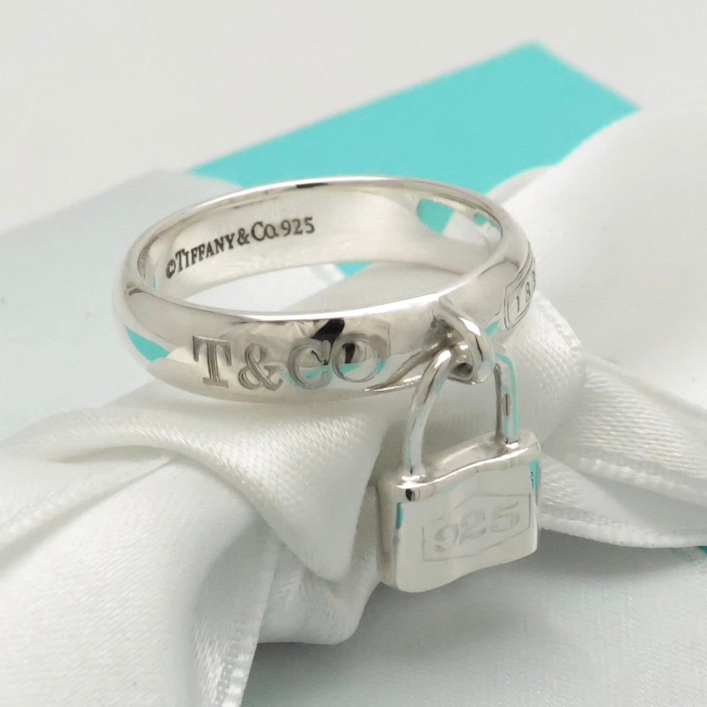 Tiffany & Co. 1837 Padlock Dangle Ring Sterling Silver 925