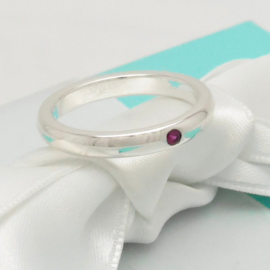 Tiffany & Co. Ruby Stacking Band Ring Sterling Silver 925