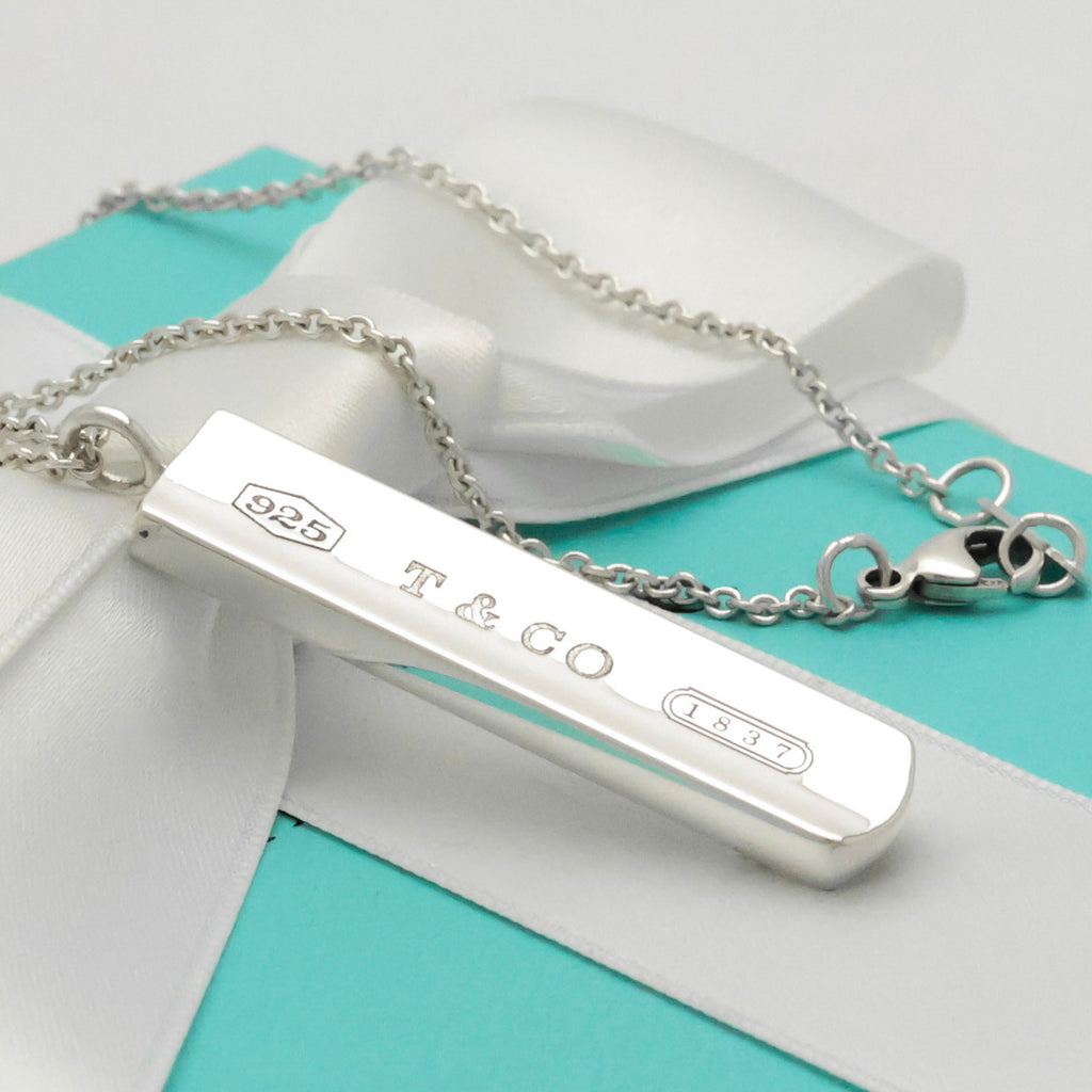 TIFFANY & Co. 1837 Bar Plate Pendant Necklace Chain Sterling Silver 925