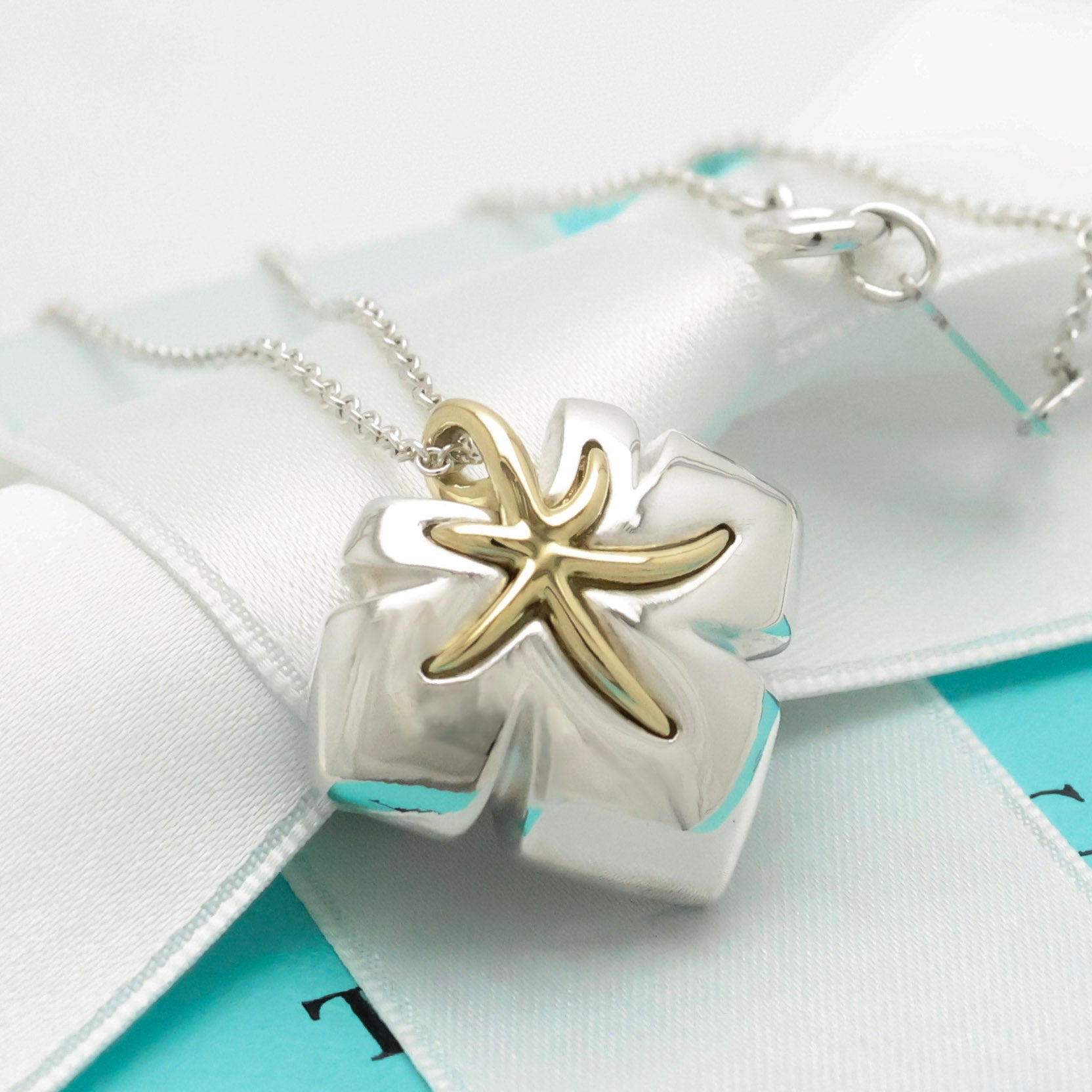  Tiffany & Co. Nature Leaf Pendant Necklace Sterling Silver 925 & Gold 