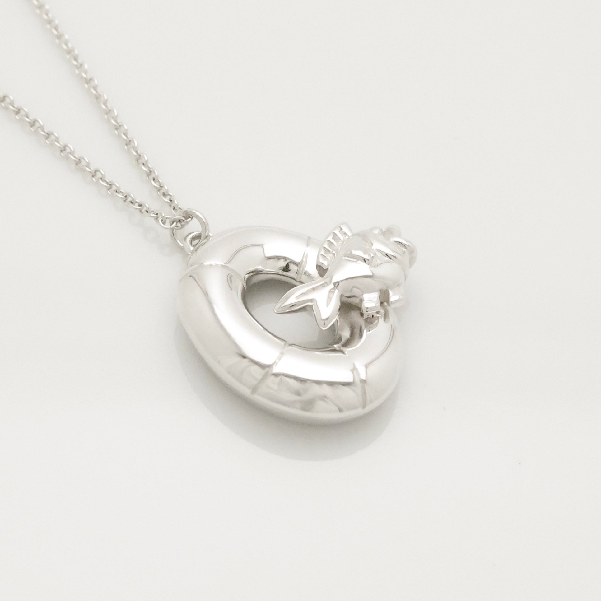 Tiffany & Co. Lifesaver Float Fish Silver Necklace Sterling Silver 925