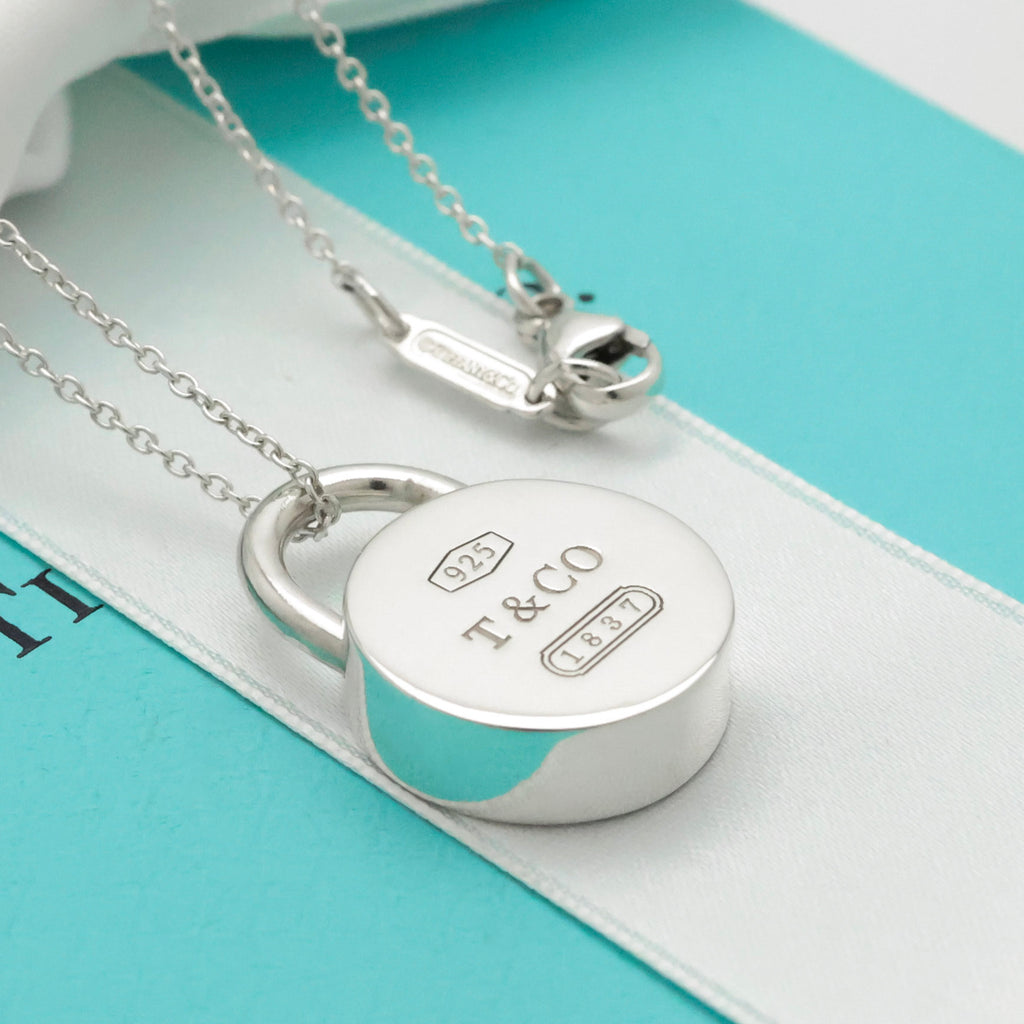 Tiffany & Co. 1837 Round Lock Padlock Pendant Necklace Sterling Silver 925