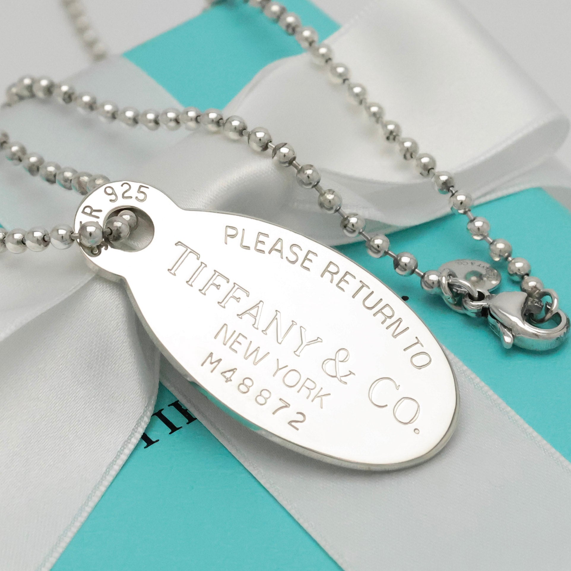 TIFFANY&Co.リターントゥ ティファニー オーバル タグ ボール チェーン ネックレス AG925