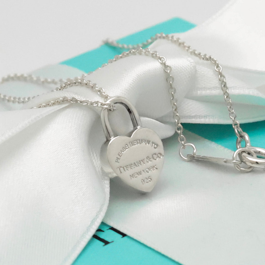  Tiffany & Co. Return to Mini Heart Lock Padlock Necklace  Sterling Silver 925