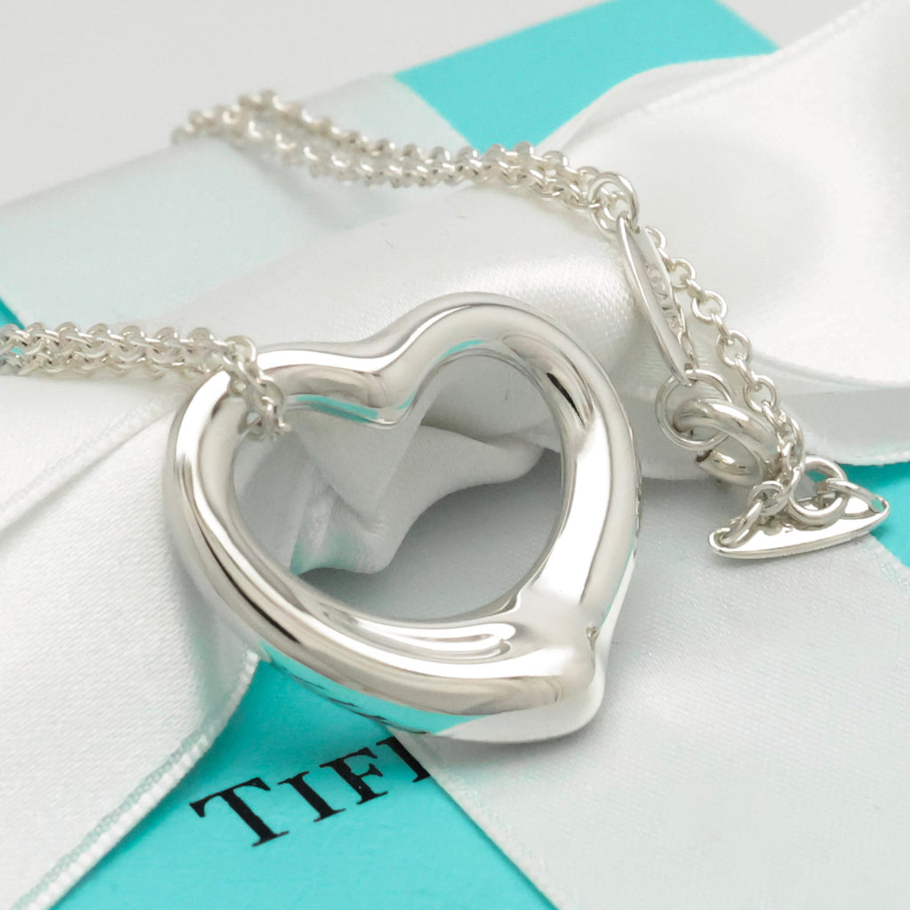 Tiffany & Co. Open Heart Pendant Necklace Sterling Silver 925