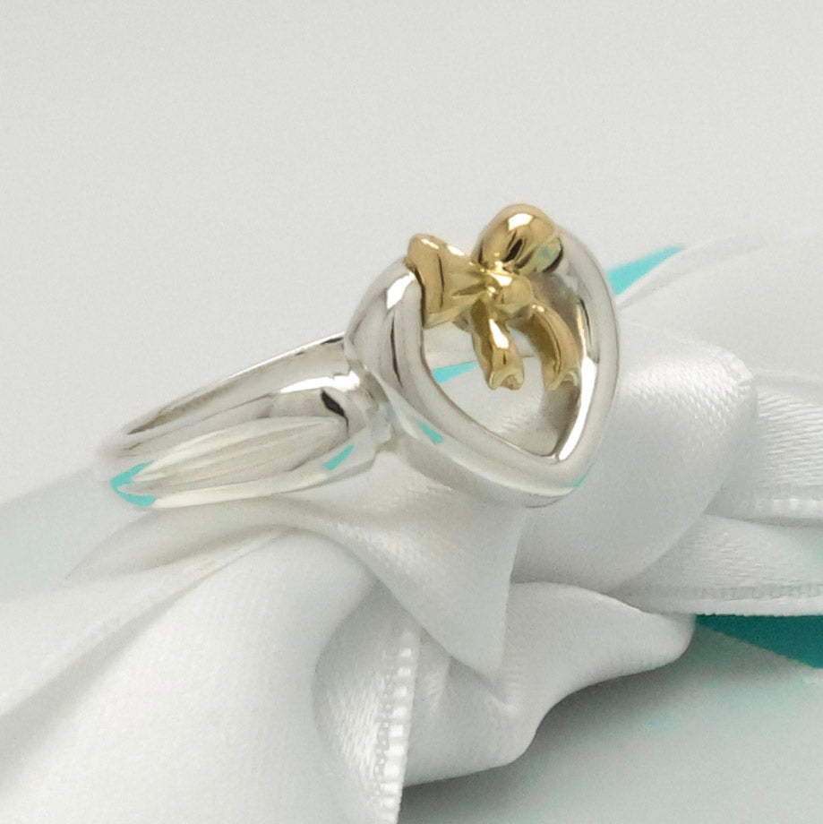 TIFFANY&Co. ハート リボン コンビ イエローゴールド リング 7 号 AG925 AU750