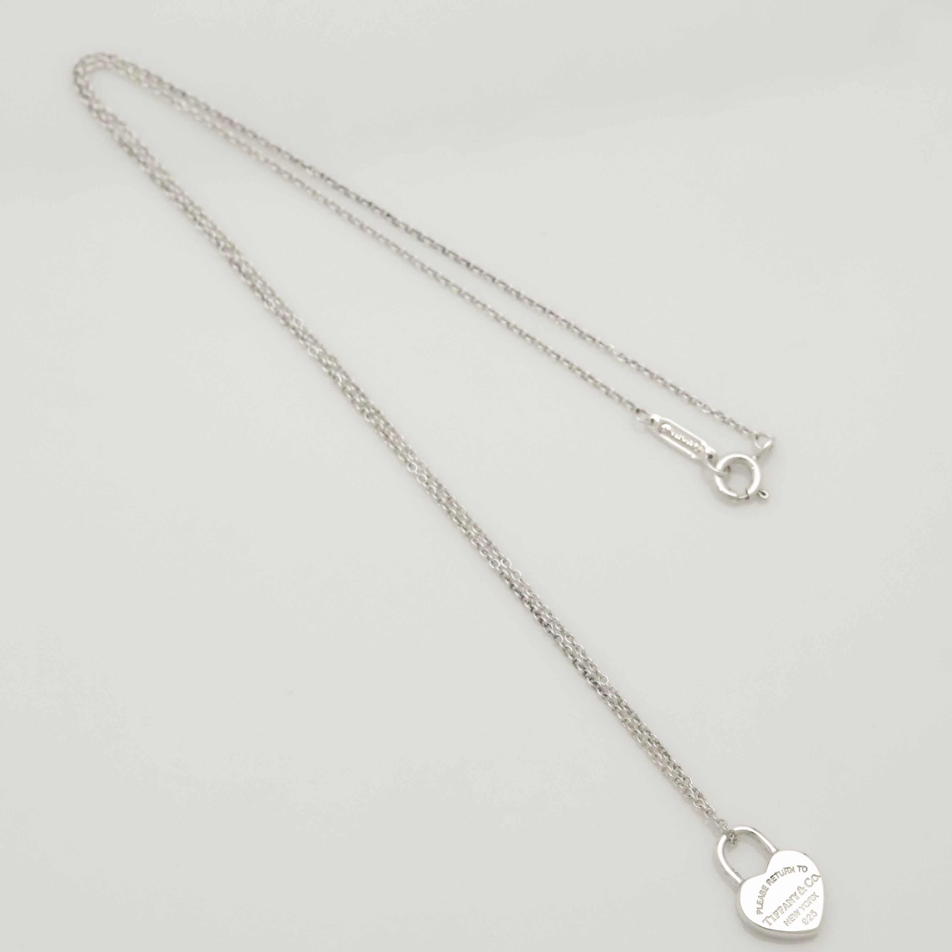  Tiffany & Co. Return to Mini Heart Lock Padlock Necklace  Sterling Silver 925