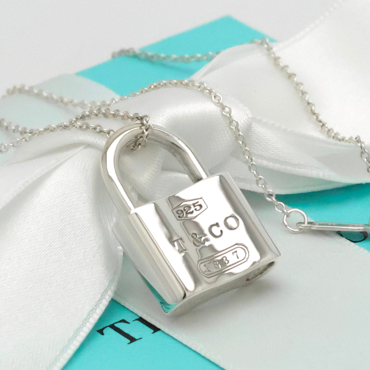 Tiffany & Co 1837 Padlock Necklace Pendant Sterling Silver 925 Chain
