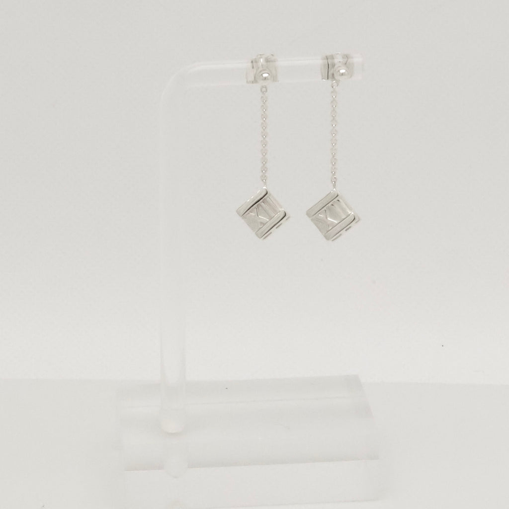 Tiffany & Co. Atlas Cube Drop Dangle Stud Earrings Sterling Silver 925