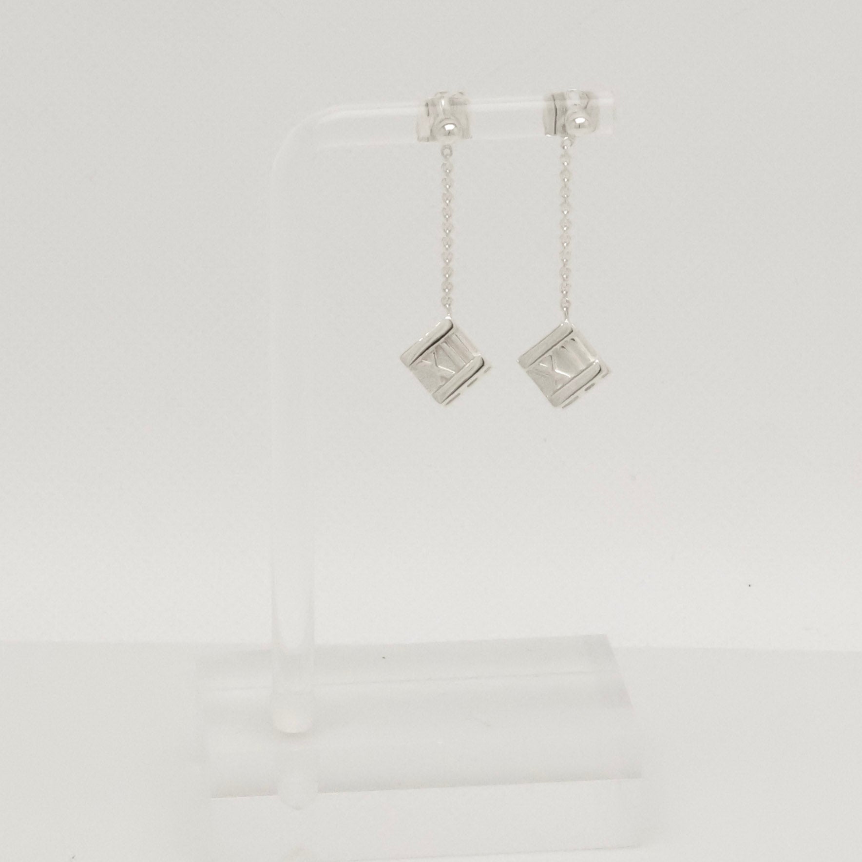 Tiffany & Co. Atlas Cube Drop Dangle Stud Earrings Sterling Silver 925