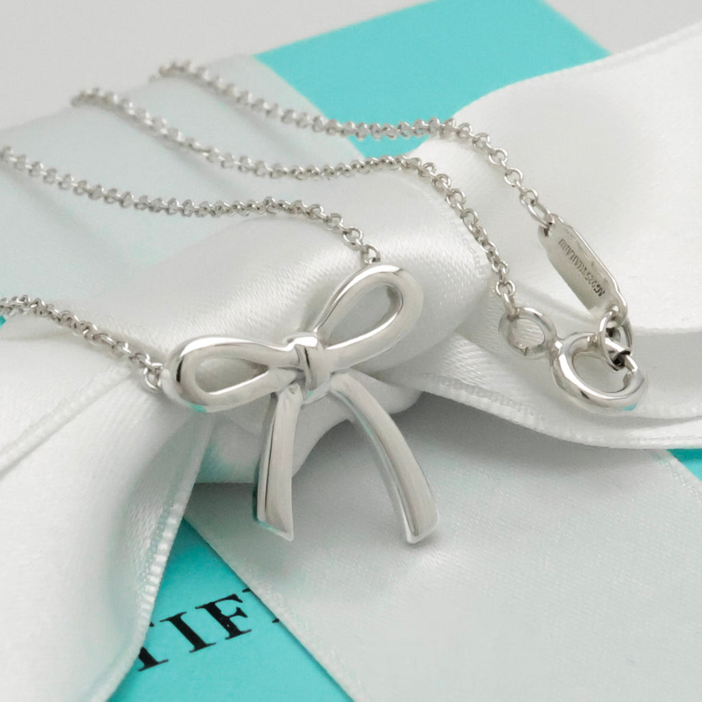 Tiffany & Co. Ribbon Bow Necklace Pendant  Sterling Silver 925 