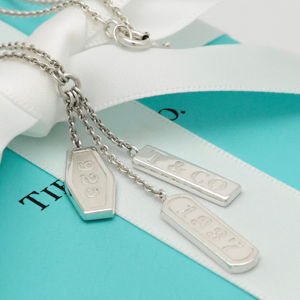 Tiffany & Co. 1837 Elements Three Bar Drop Necklace Sterling Silver 925