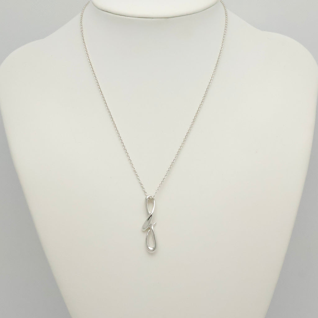 Tiffany & Co. Initial Letter "F" Pendant Necklace Sterling Silver 925