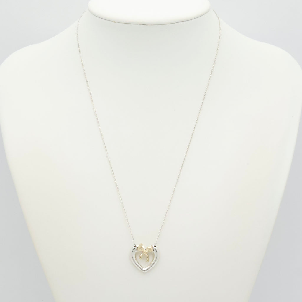 TIFFANY&Co. ハート リボン コンビ ネックレス AG925 AU750