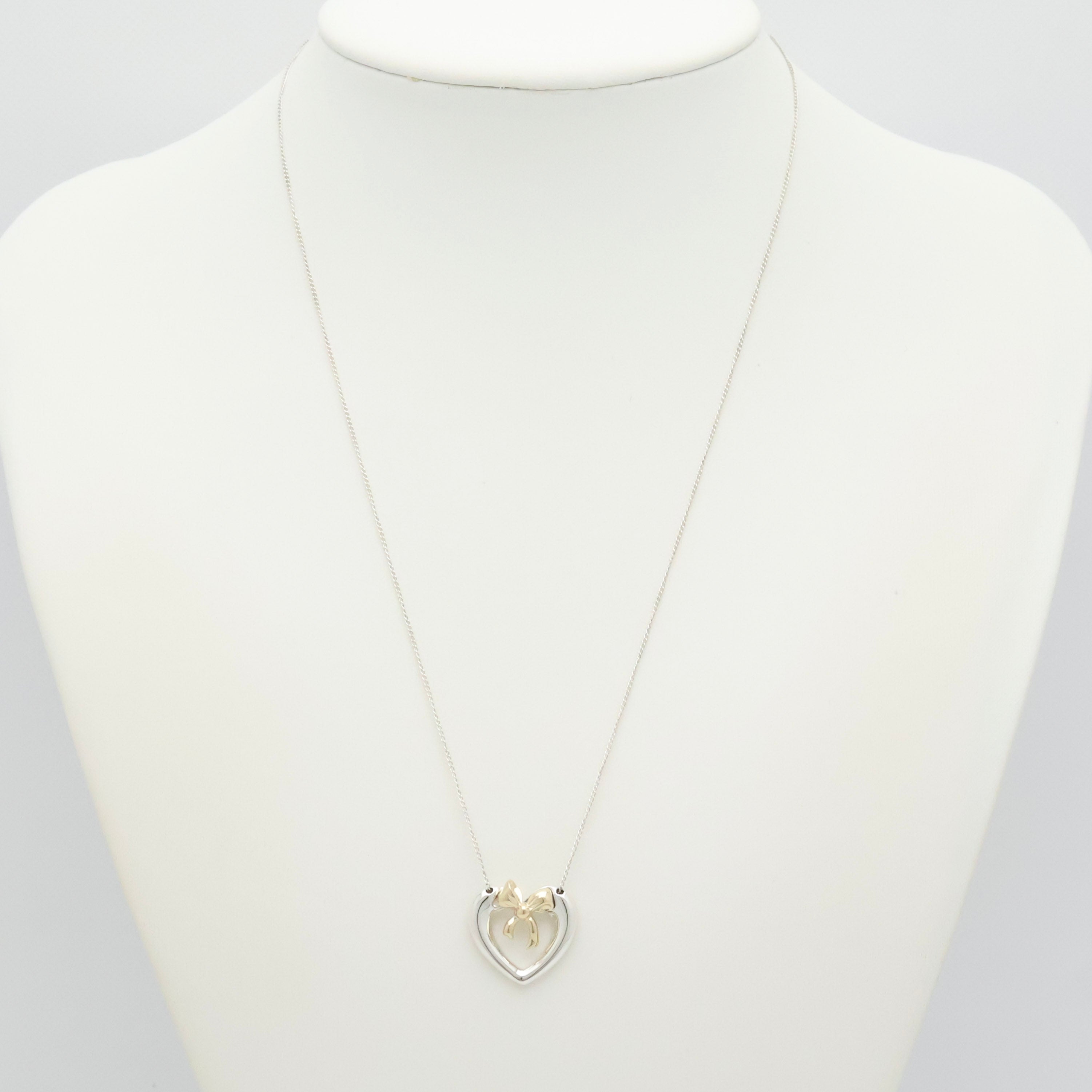 TIFFANY&Co. ハート リボン コンビ ネックレス AG925 AU750