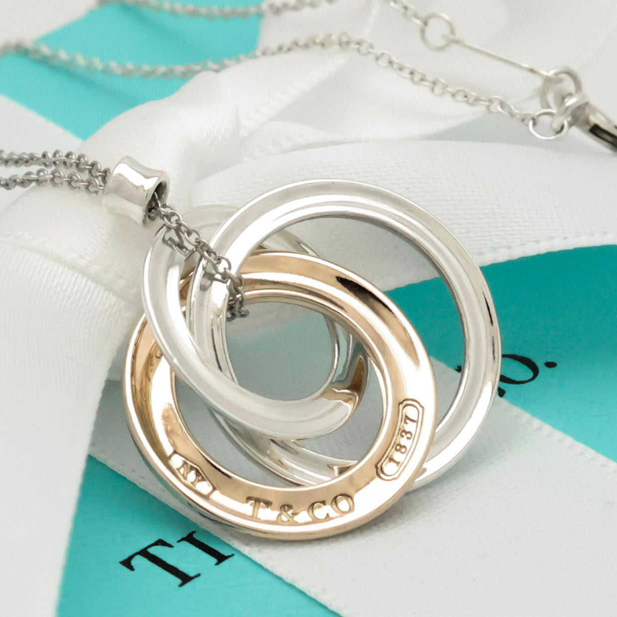 Tiffany & Co. 1837 Interlocking Circles Necklace  Sterling Silver 925 & Rubedo