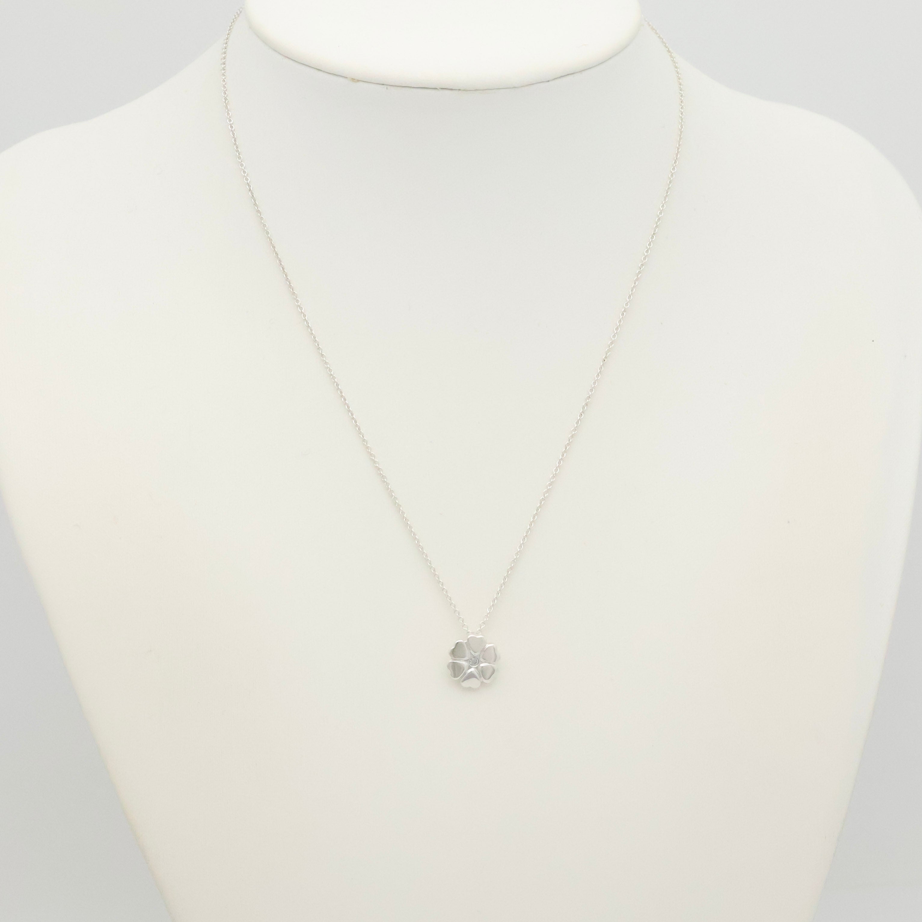 Tiffany & Co. Crown of Heart Diamond Pendant Necklace Sterling Silver 925