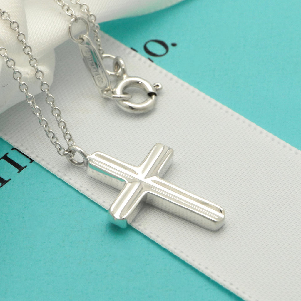  Tiffany & Co. Picasso Groove Cross Necklace Sterling Silver 925 