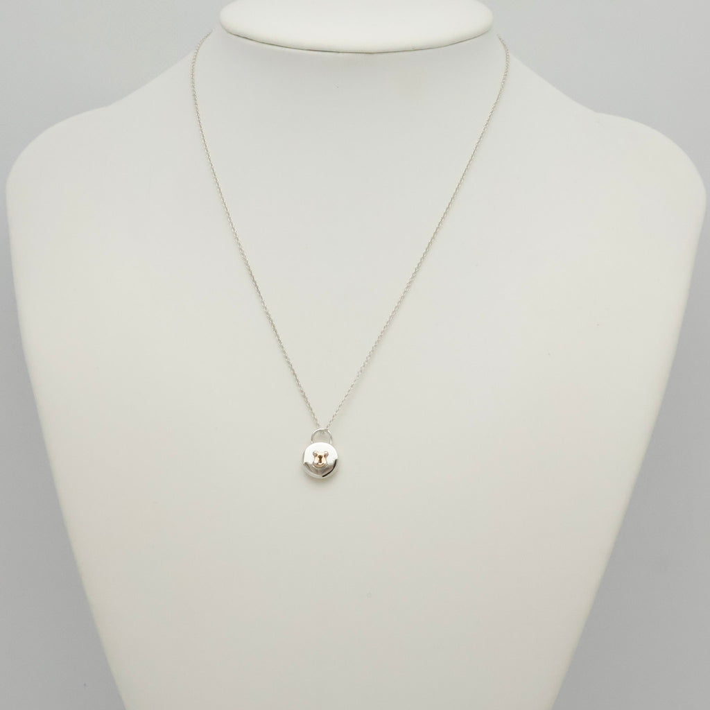 Tiffany & Co. Round Keyhole Padlock Necklace Silver Sterling 925 & 18K Gold 