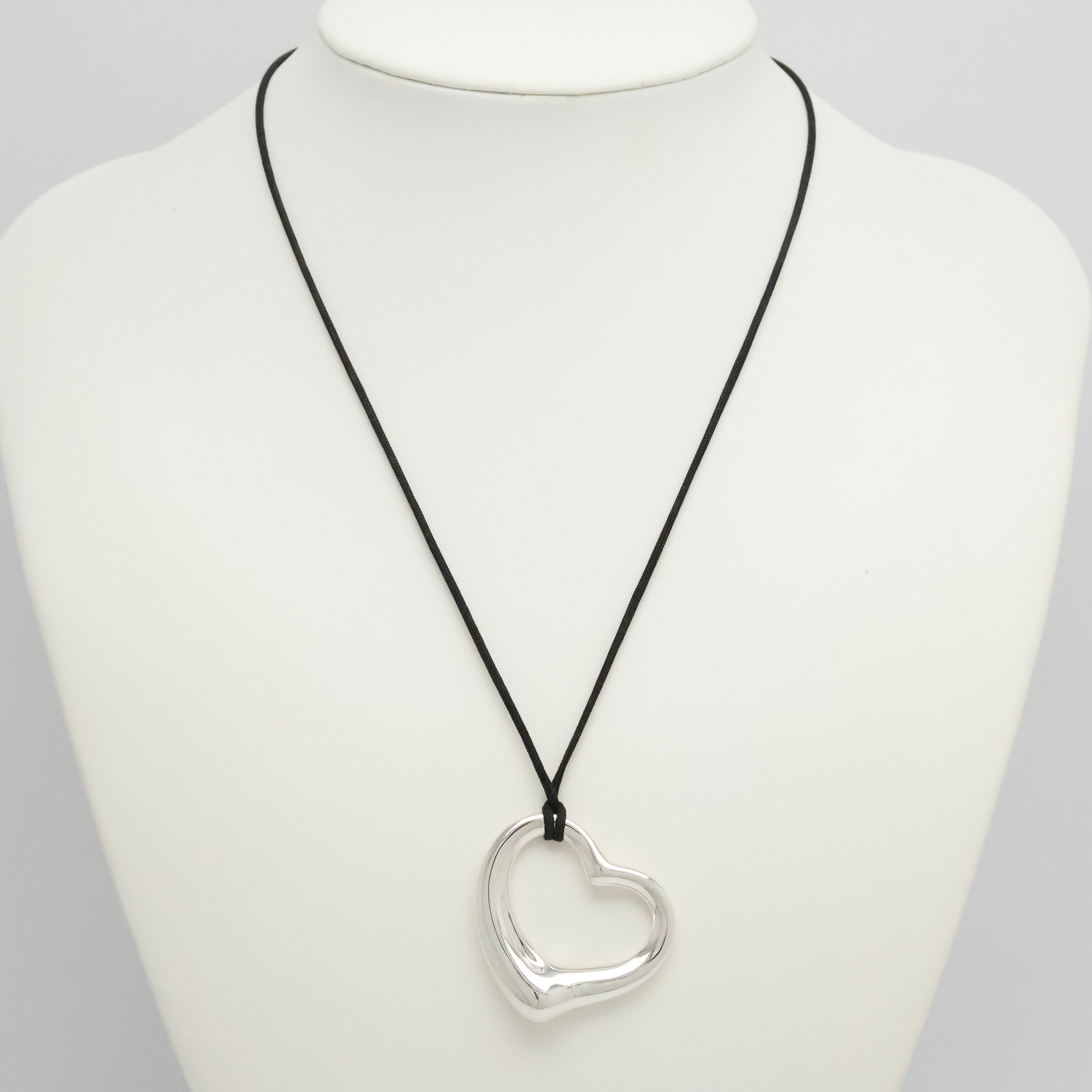 TIFFANY&Co. オープンハート 36mm シルクコード エルサペレッティ ネックレス AG925