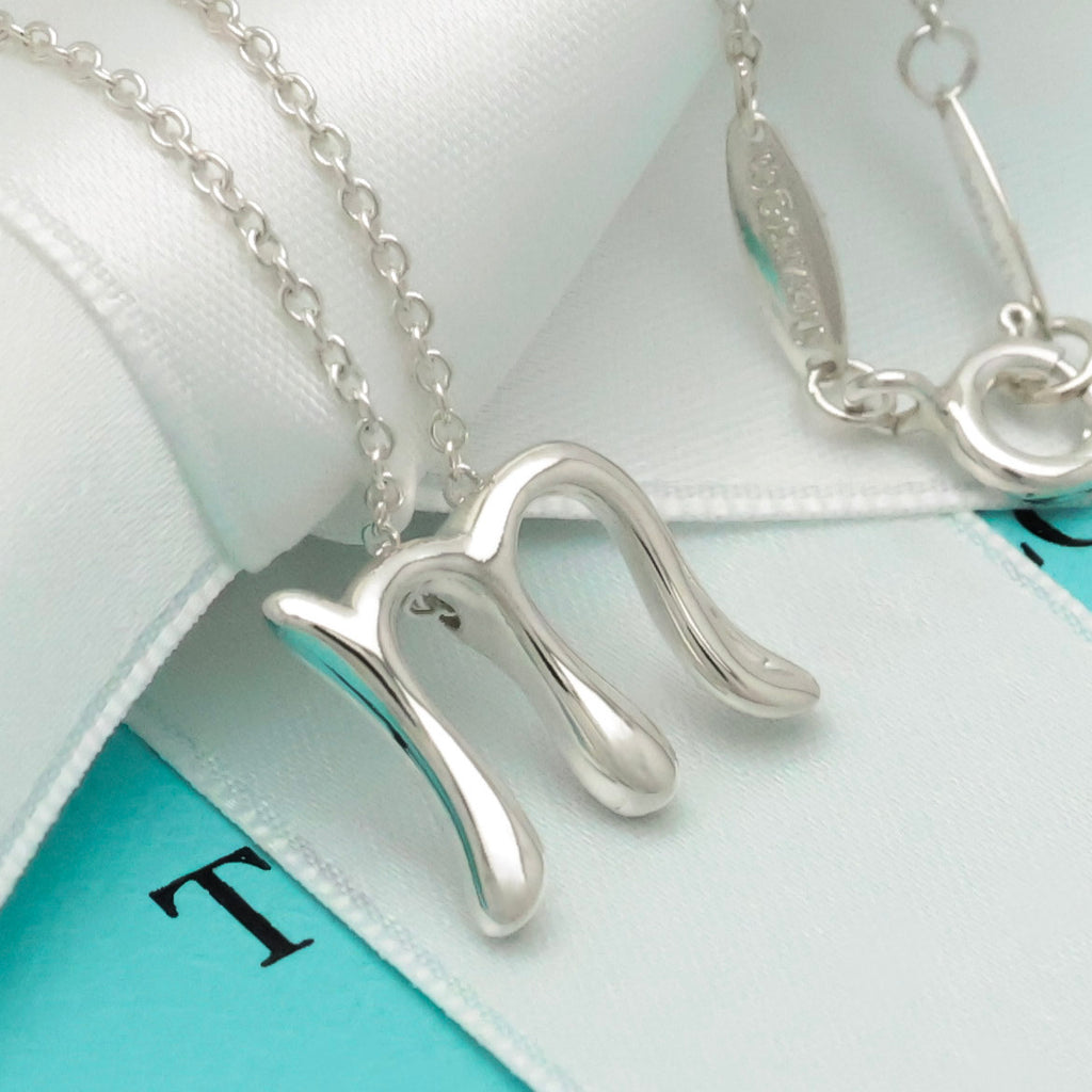 Tiffany & Co. Initial Letter "M" Necklace Pendant Sterling Silver 925