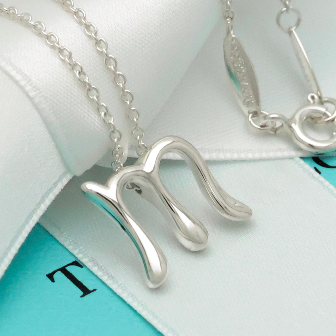Tiffany & Co. Initial Letter "M" Necklace Pendant Sterling Silver 925
