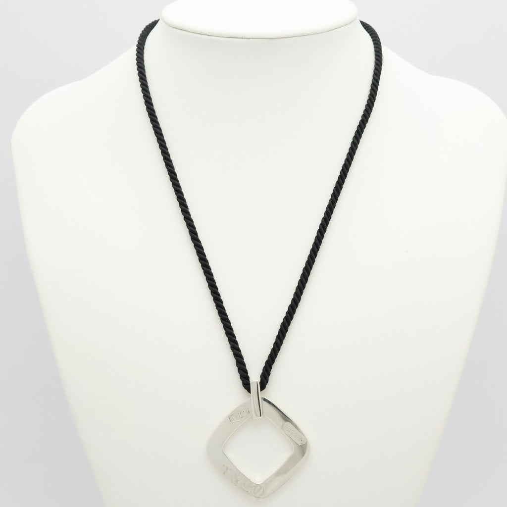 Tiffany & Co. 1837 Square Silk Cord Necklace Pendant Sterling Silver 925