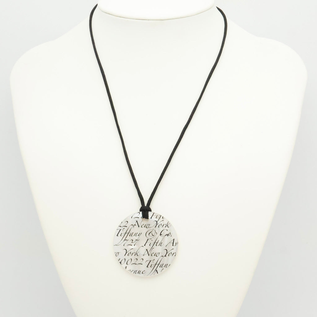 Tiffany & Co. Notes LARGE Round Shell Silk Cord Necklace Sterling Silver AG925