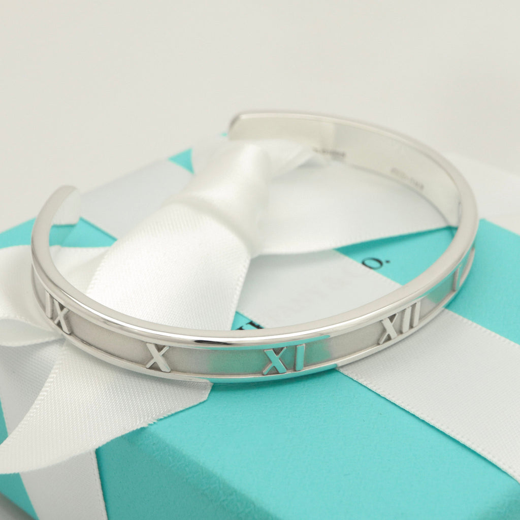 Tiffany & Co. Atlas Roman Numerals Cuff Bangle Bracelet Sterling Silver 925