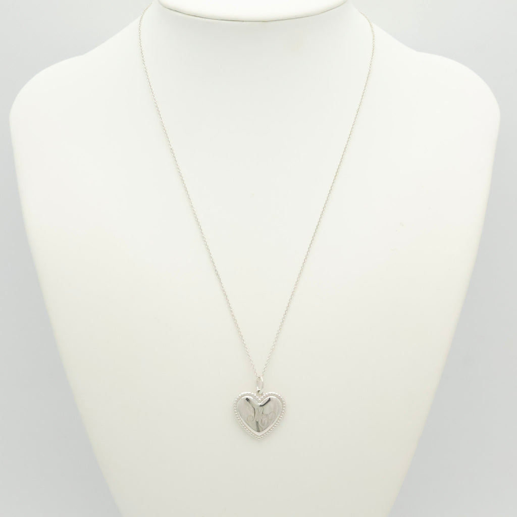  Tiffany & Co. MOM Beaded Edge Heart Necklace Sterling Silver 925