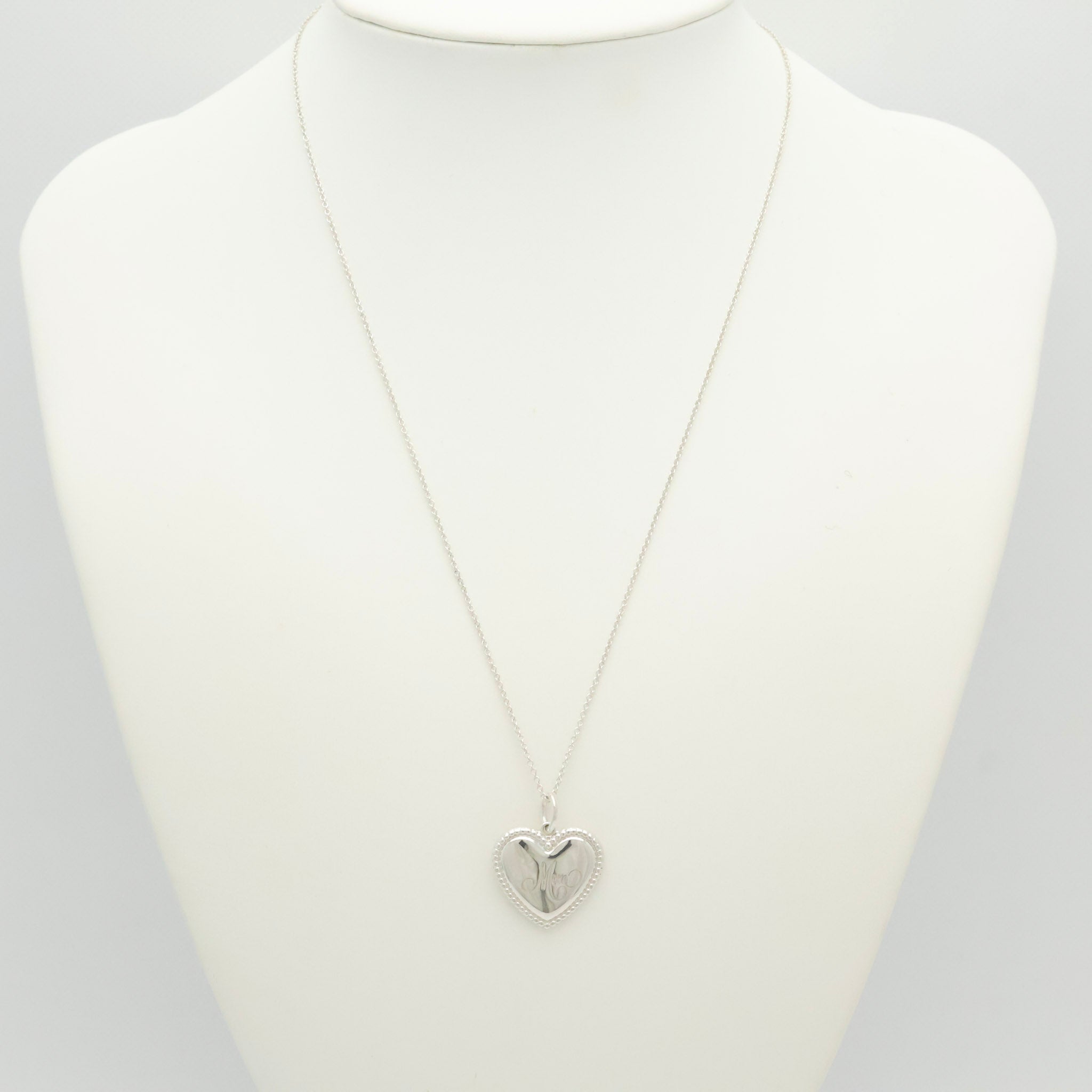  Tiffany & Co. MOM Beaded Edge Heart Necklace Sterling Silver 925