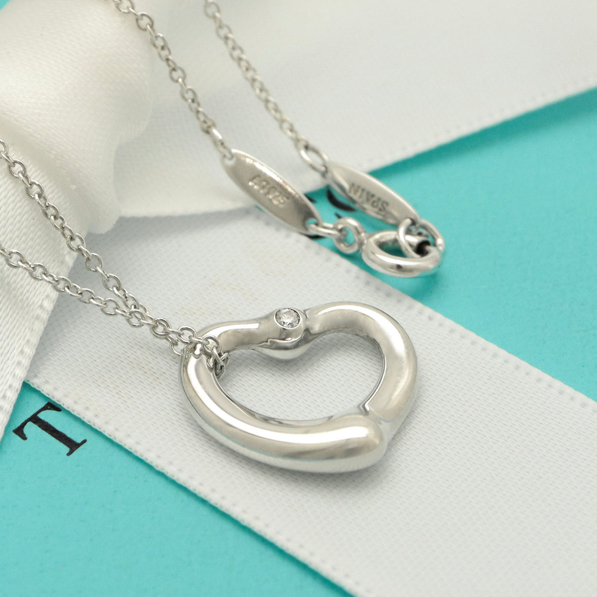 TIFFANY&Co. オープンハート 16mm 2P ダイヤモンド エルサペレッティ ネックレス AG925