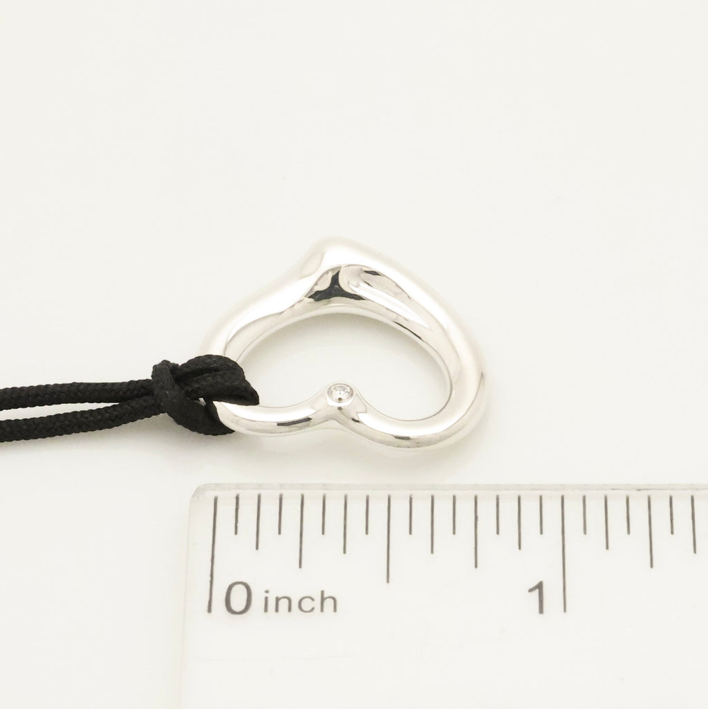  Tiffany & Co. Peretti Open Heart 1P Diamond Silk Cord Necklace Sterling Silver AG925 