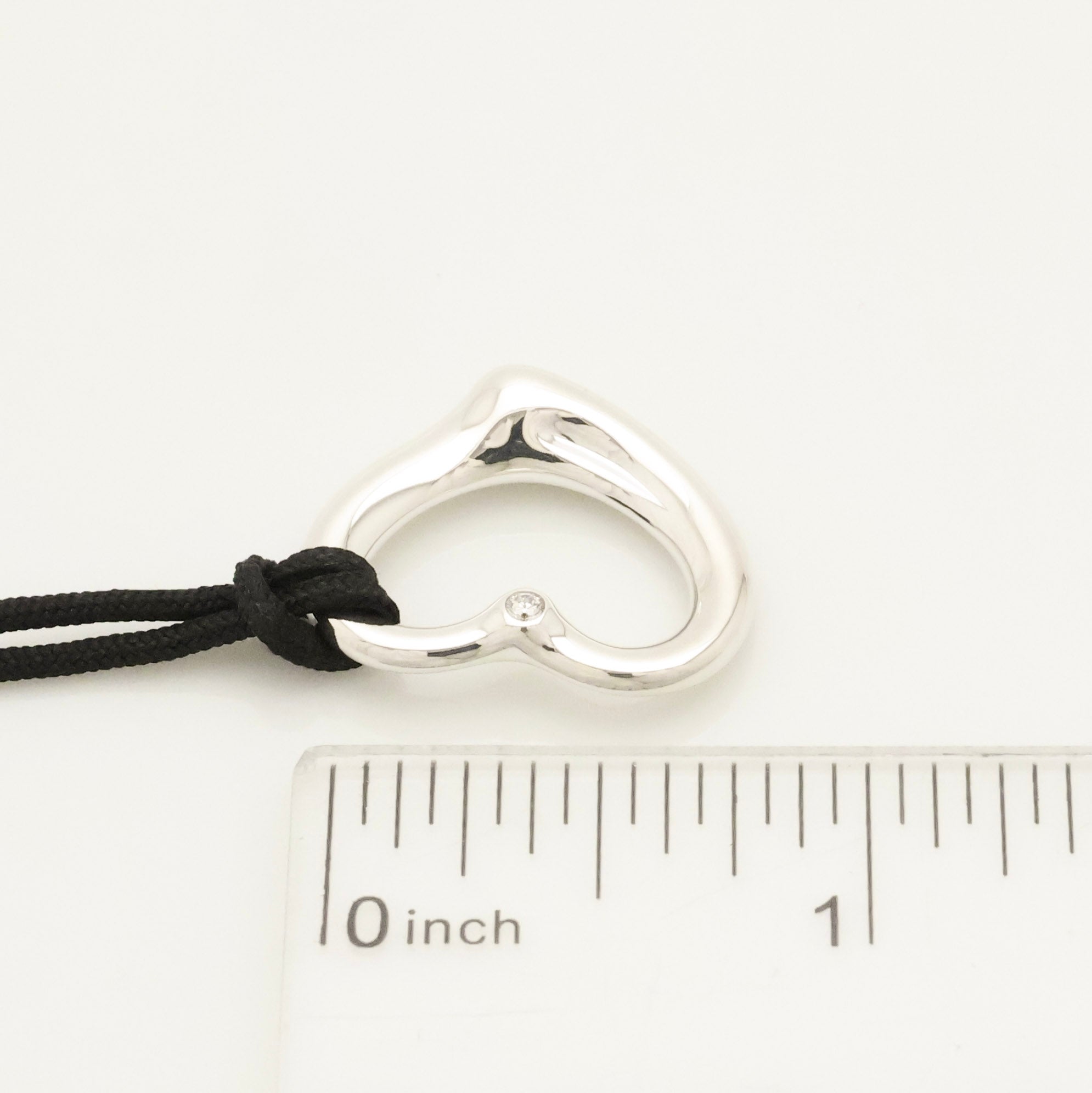  Tiffany & Co. Peretti Open Heart 1P Diamond Silk Cord Necklace Sterling Silver AG925 